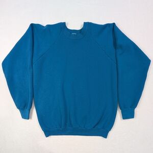VTG Fruit of the Loom Blank Teal Raglan Sweatshirt XL USA Made